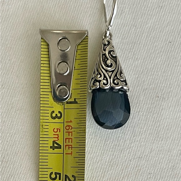 Scroll teardrop earrings w/ Blue crystal stone. Sterling post NWT - Picture 6 of 10